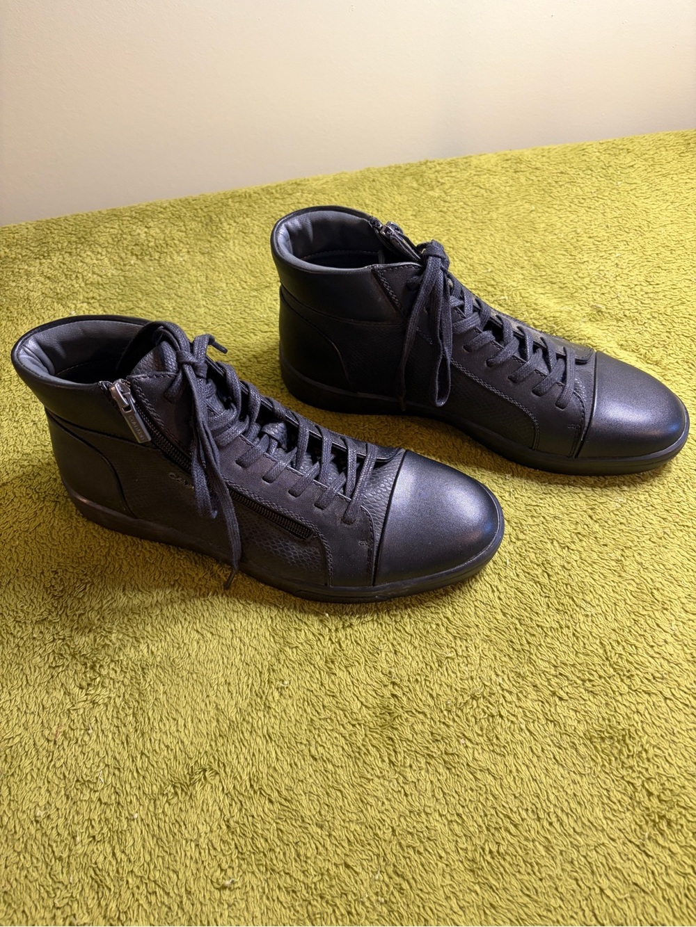 Calvin Klein Men's Bozeman Black High-Top Lace-Up Sneakers with Side Zip Accent